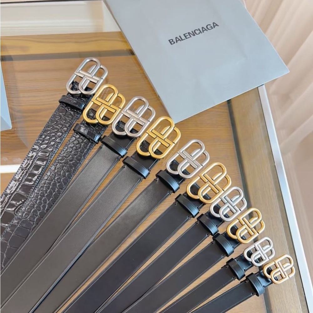 Balenciaga Black Belts with Dual-Tone Buckles